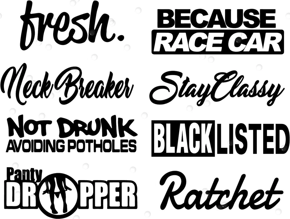 8 PACK WHITE STICKER JDM DECAL VINYL CAR LOT TUNER EURO FUNNY TYPE R JDM LOW - Image 1 of 1
