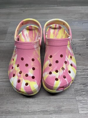 Crocs Women's Platform Clog Sz 10 Tie Dye Yellow Pink White Rubber Shoe Slip On - Image 1 of 4