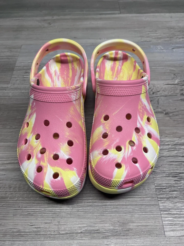 Crocs Women's Platform Clog Sz 10 Tie Dye Yellow Pink White Rubber Shoe Slip On - Image 1 of 4