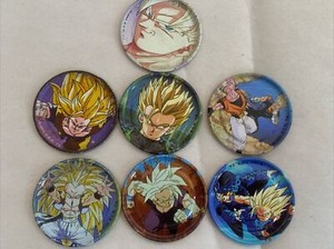 Vintage Lot of 7 Dragon Ball Z Super Saiyan Metalix Metal Tazos Sabritas Mexico
