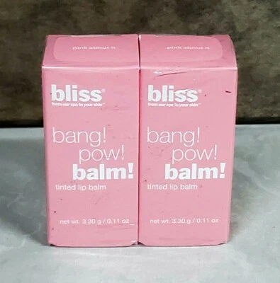 2X Bliss - Bálsamo labial tintado Bang Pow - Rosa al respecto - Tamaño completo Nuevo en caja Foto 1 de 2