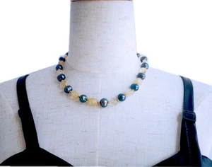 Collar Citrino Barroco Perla Agua Dulce Negra 11mm 18" Joyería Marcado Suministro - Imagen 1 de 9