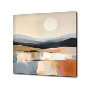 Moonlight Above The Fields Neutral Pastel Landscape Oil Painting Style Canvas - Picture 1 of 8