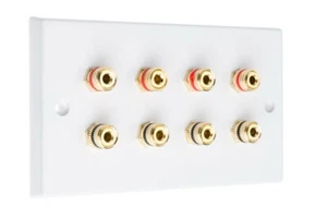Speaker Wall Plate 4.0 8 Gold Binding Posts AV Audio Non-solder - Picture 1 of 4