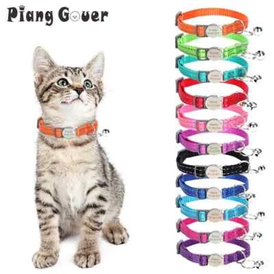 Personalised Cat Collar Nylon Custom Name / Number Bell Safe Buckle Reflective - image 1 of 4