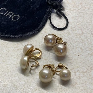 3 Pairs Vintage Round Faux Pearl Clip-On Earrings in Ciro bag - Picture 1 of 14