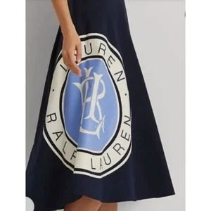 Gonna midi Lauren Ralph Lauren logo medaglione blu navy linea A - taglia 20 W vita 44 - Foto 1 di 8