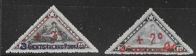 Liberia 1915 Red Cross triangles, set of two, two styles of overprint mint #B1-2 - Image 1 of 2