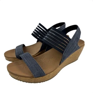 Skechers Beverlee Smitten Kitten Wedge Sandals Blue Size 10 Luxe Foam - Picture 1 of 13