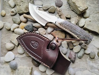 Cuchillo Gancho Ciervo Muela de España con Funda de Cuero Mapache-8A Nuevo Foto 1 de 4