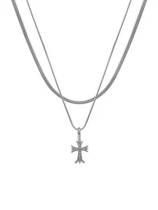 Collana da Donna a Doppio Strato in Lega Placcata con Pendente Croce - Imagen 1 de 2