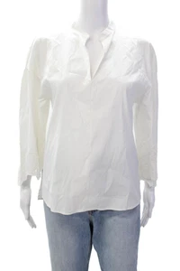 Lafayette 148 New York Womens Cotton Embroidered V-neck Blouse Top White Size S - Picture 1 of 5