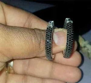 1Ct Round Cut Lab Created Black Hoop Earrings 14K White Gold Plated Lab Created - Picture 1 of 10