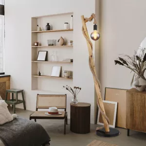 Standleuchte Stehlampe Holz Wohnzimmerlampe Landhausstil Hanfseil braun H 150 cm - Bild 1 von 5