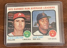 1973 TOPPS 1972 EARNED RUN AVERAGE LEADERS Steve Carlton and Luis Tiant  #65 EX