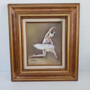 Vintage Listed P. Wilson Oil on Canvas Ballerina Dancer Swan Framed - Picture 1 of 5