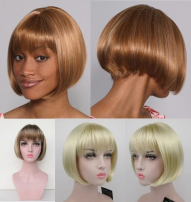 WOMENS SHORT STRAIGHT CHIN LENGTH BOB FULL WIG W/ BANGS CLEOPATRA STYLE DENISE  - Image 1 of 4