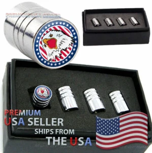 USA Patriotic Flag American Bald Eagle Logo Valve Stem Caps Tire Wheels Hero Car - Picture 1 of 3