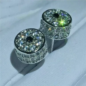 2,10 kt Rundschliff echte Moissanit Cluster Ohrstecker 14 K Weißgold vergoldet - Bild 1 von 8
