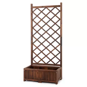 Wood Planter Raised Garden Bed with Trellis, 67 Inch Height Planter Box Brown - Picture 1 of 6