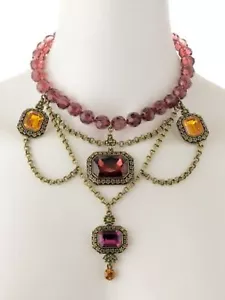 Heidi Daus Enduring Drama Bib Necklace - BURGUNDY - Foto 1 di 12
