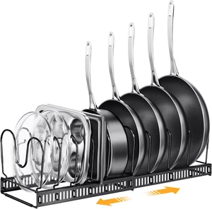 Expandable Pans and Pots Lid Organizer Rack for Cabinet - Rubber-Dipped Pan Orga - Picture 1 of 12