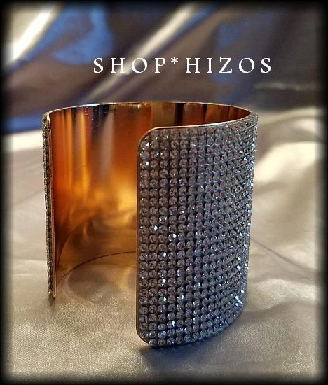 PULSERA BRAZALETE COLGANTE DE DIAMANTES DE IMITACIÓN CRISTAL PAVIMENTADO DORADO o PLATA 2" o 2.5" NUEVA Foto 1 de 1