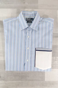 Polo por Ralph Lauren Curham Para Hombres Azul Rayas Calce Clásico Camisa 16.5 Grande - Imagen 1 de 11