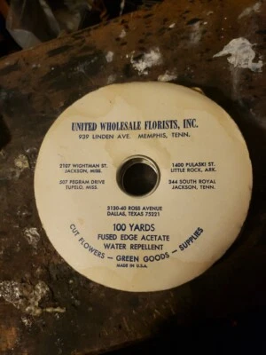 Vintage NOS United Wholesale Florists 100 Yards Fused Edge Acetate Ribbon Peach - Image 1 of 4