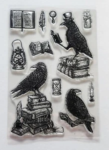 Crows, ravens with books rubber stamp set 4x6" - Picture 1 of 1