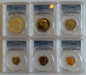 1971 S US 6 Coin Proof Set w/ Ike Silver Dollar—PCGS PR69 ($1-50C-25C-10C-5C-1C) - Picture 1 of 14