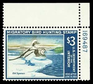 Scott RW34 1967 $3.00 Duck Stamp Mint Plate # Single F-VF OG NH Cat $100 - Picture 1 of 2