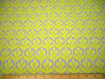 Cotton Fabric 1 7/8 Yard SALE Lime GREEN Scrolls on Lavender Quilting Vtg #PC - Image 1 of 2