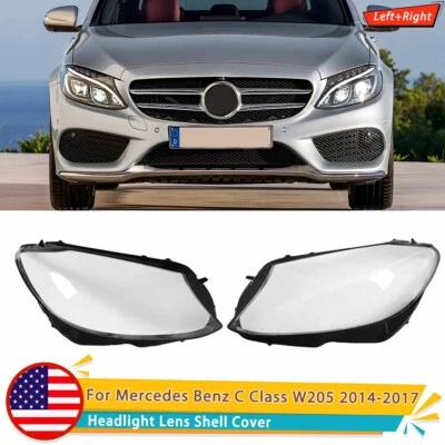1Pair For 2015-2017 Mercedes-Benz W205 C250 C300 C400 Headlight Lens Cover Clear - Изображение 1 из 4