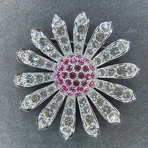 Vintage Swarovski Crystal Daisy Brooch Pin Clear Pink Crystals Silver Tone - Picture 1 of 4