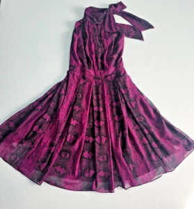 White House Black Market Python Snake Chiffon Dress Plum Purple Black Size 0 - Picture 1 of 13