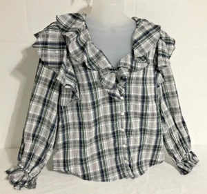 Veronica Beard ltha Ruffled Plaid Blouse Top Size 6 - Picture 1 of 12
