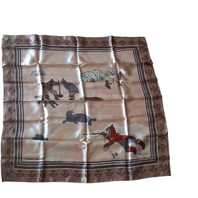 Bufanda de coleccionista escena ártica canadiense esquimal pesca en hielo foca iglú satinado 27x27 Foto 1 de 4