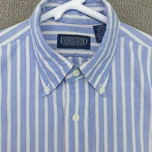 Lands End Hemd Herren 15 33 blau weiß rosa grün gestreift Knopfleiste langarm - Bild 1 von 11