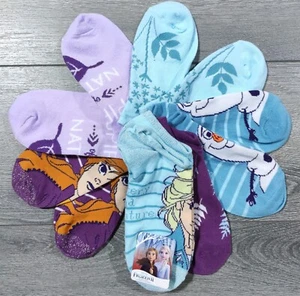 Frozen Socks Girls LARGE 4-10 Anna Elsa Olaf 6-Pair No-Show Movie Gift - Picture 1 of 3