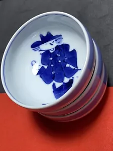 Japanese Arita Round Teacup Small Bowl Imari Ware Blue & White Vintage Set 3 Pcs - Picture 1 of 12