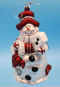 Snowman Blown Glass Christmas Ornament Silver Red Black Large Birdhouse 6.5" - Picture 1 of 4