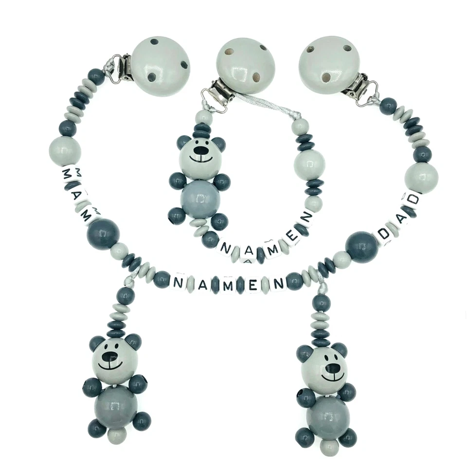 Set Schnuller- und Kinderwagenkette mit ihren Wunschnamen ❤️ 3D-BÄR ❤️ Unisex ❤️ - Bild 1 von 1