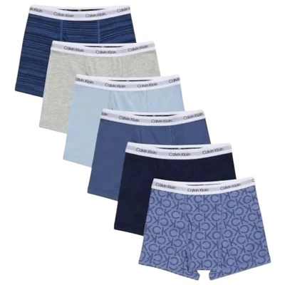 Calvin Klein Boxer Briefs Boys XL / 28-30 6-Pack Cotton Stretch Tag Free Blues - Image 1 of 4