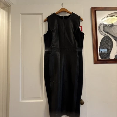 NWT SPANX L Faux Leather Midi Sheath Dress in Black - Image 1 of 4