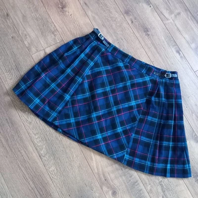 Blue Tartan Checked Pleated Mini Skirt UK 16 Flared Kilt Punk Cute George Alt - Image 1 of 4