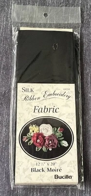 Bucilla #64334 Silk Ribbon Embroidery FABRIC Black Moire 12 1/2" x 20" New - Image 1 of 3