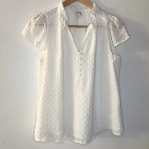 Top J CREW girocollo clip a pois cappuccio manica bianco sporco donna XS Romantic Core EU - Foto 1 di 7