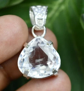 30.65 Ct Natural White Sapphire Pear 925 Sterling Silver Pendant Certified - Picture 1 of 9