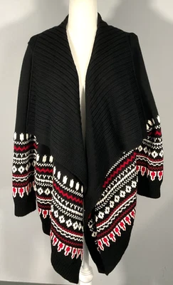 Lauren Ralph Lauren Fair Isle Cotton Shawl Women's Size 2X Black Cardigan NWT - Image 1 of 4